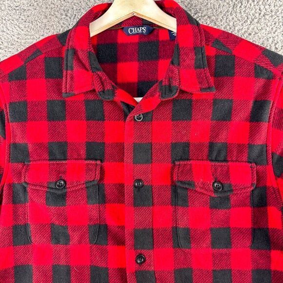 Chaps Buffalo Check Flannel Shacket Mens XL Black Red Plaid Lumberjack Outdoor‎ - Picture 2 of 14